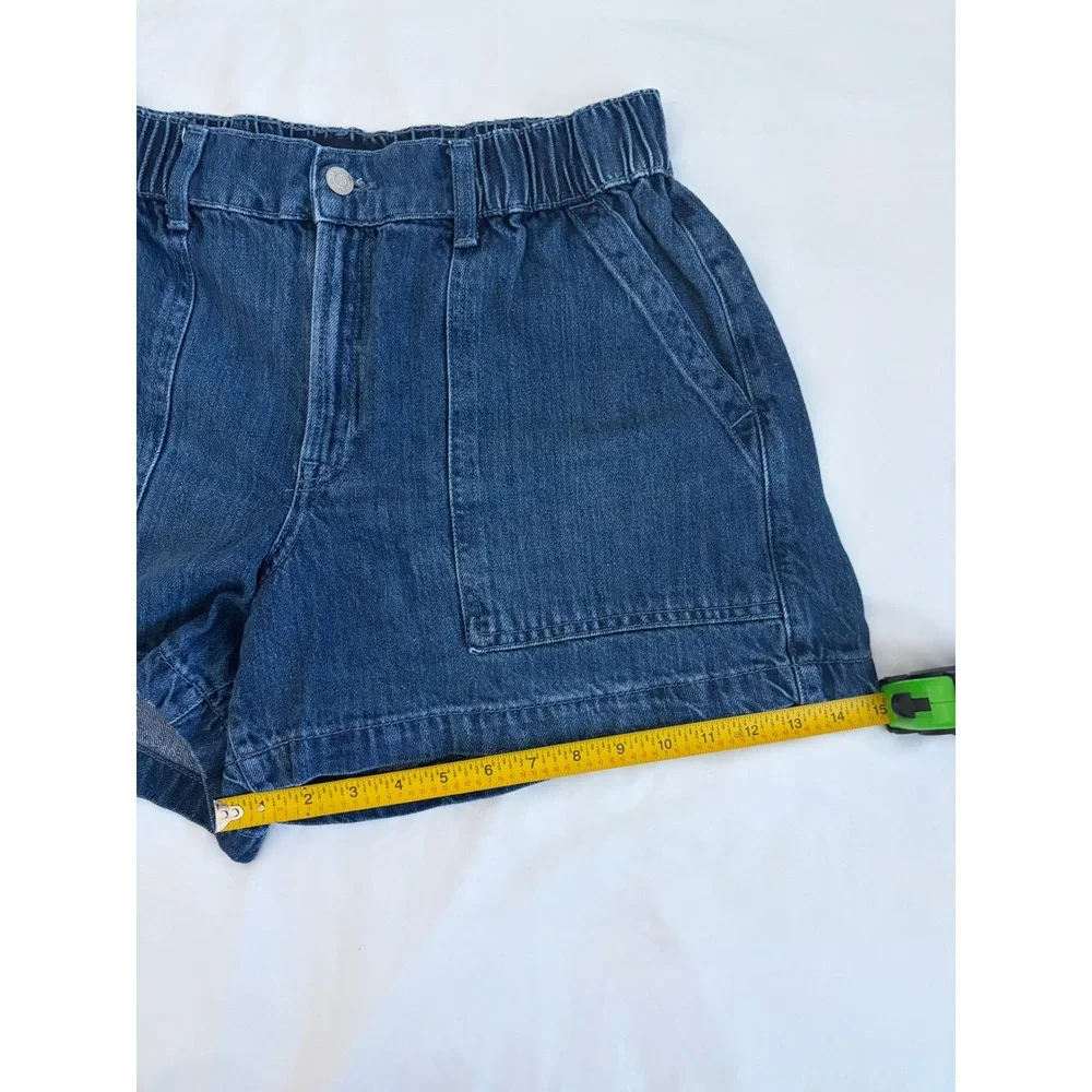 Gap Denim Womens High Rise Utility Shorts Blue Elastic Waist Cotton Lyocell L